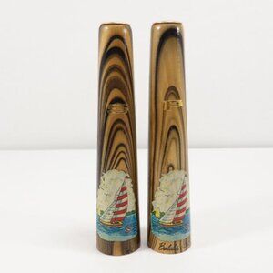 Vintage Salt & Pepper Shakers Zebra Wood Barbados West Indies Sailing MCM